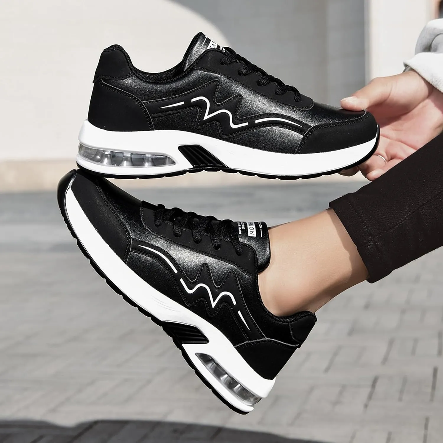 Women's Fashion Leather Lace Up Casual Sneakers Breathable Comfortable Running Shoes Shoes Women 990