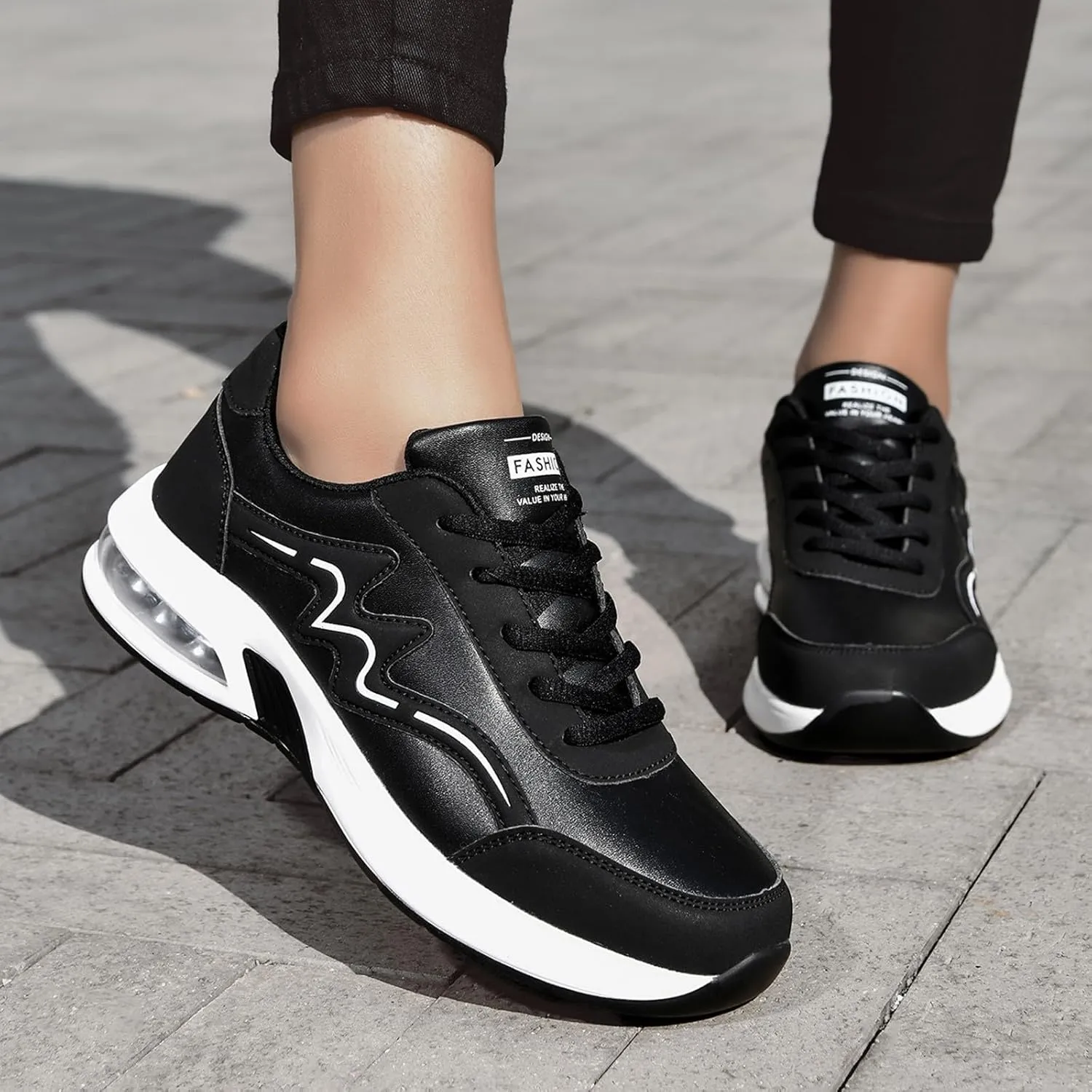 Women's Fashion Leather Lace Up Casual Sneakers Breathable Comfortable Running Shoes Shoes Women 990