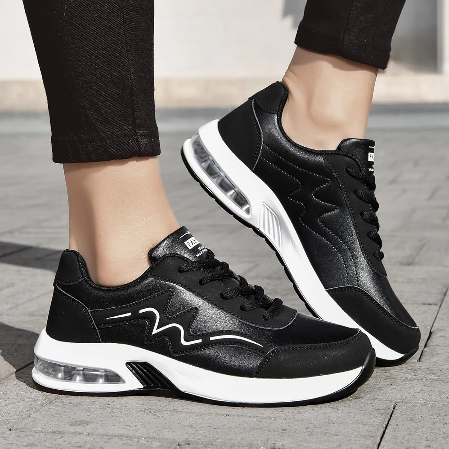 Women's Fashion Leather Lace Up Casual Sneakers Breathable Comfortable Running Shoes Shoes Women 990