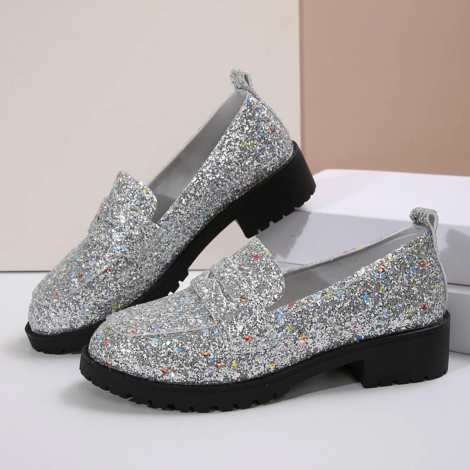 Women's Fashion Sequin Leather Leather Casual Shoes Temperament Comfortable Shoes Memory Foam Shoe Men