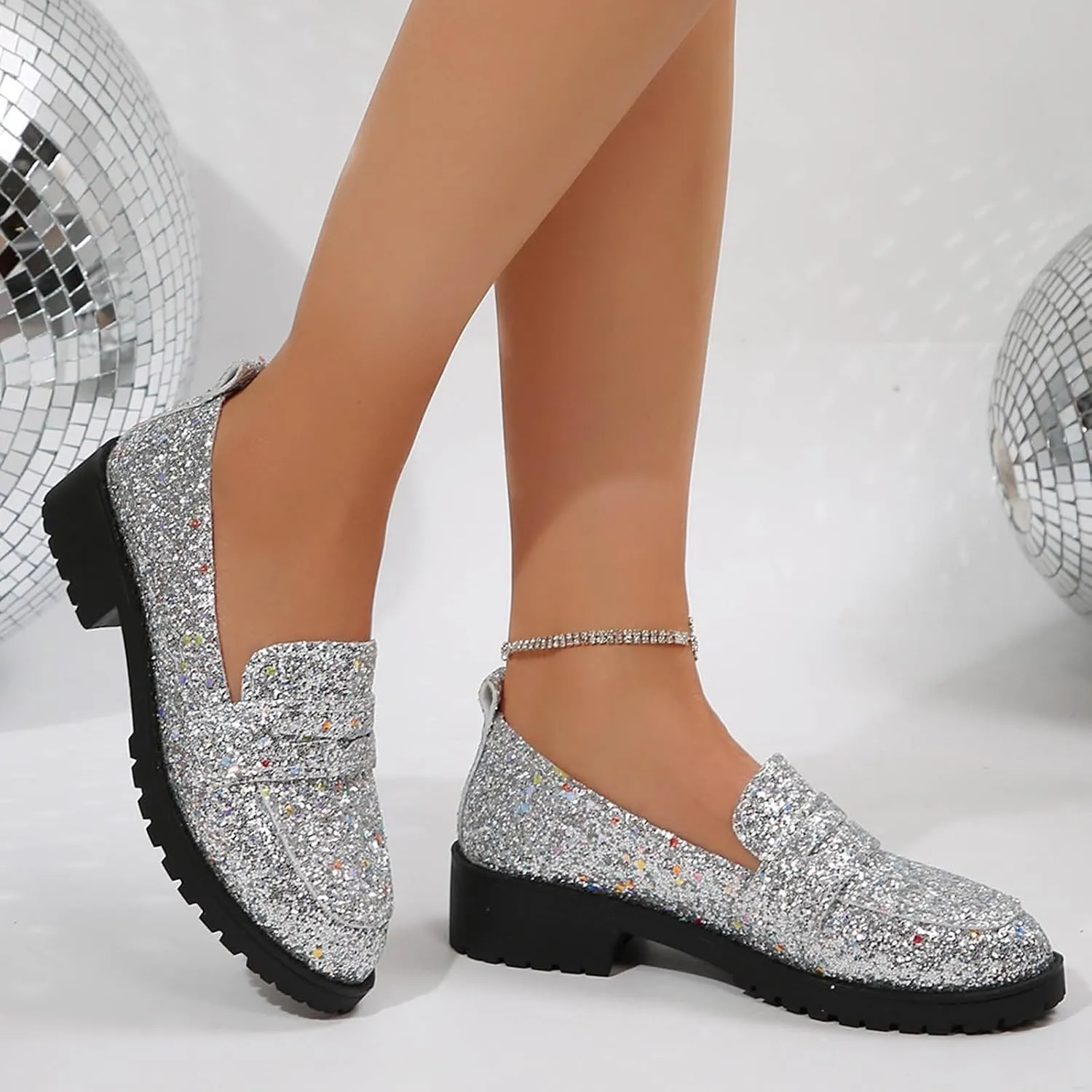 Women's Fashion Sequin Leather Leather Casual Shoes Temperament Comfortable Shoes Memory Foam Shoe Men