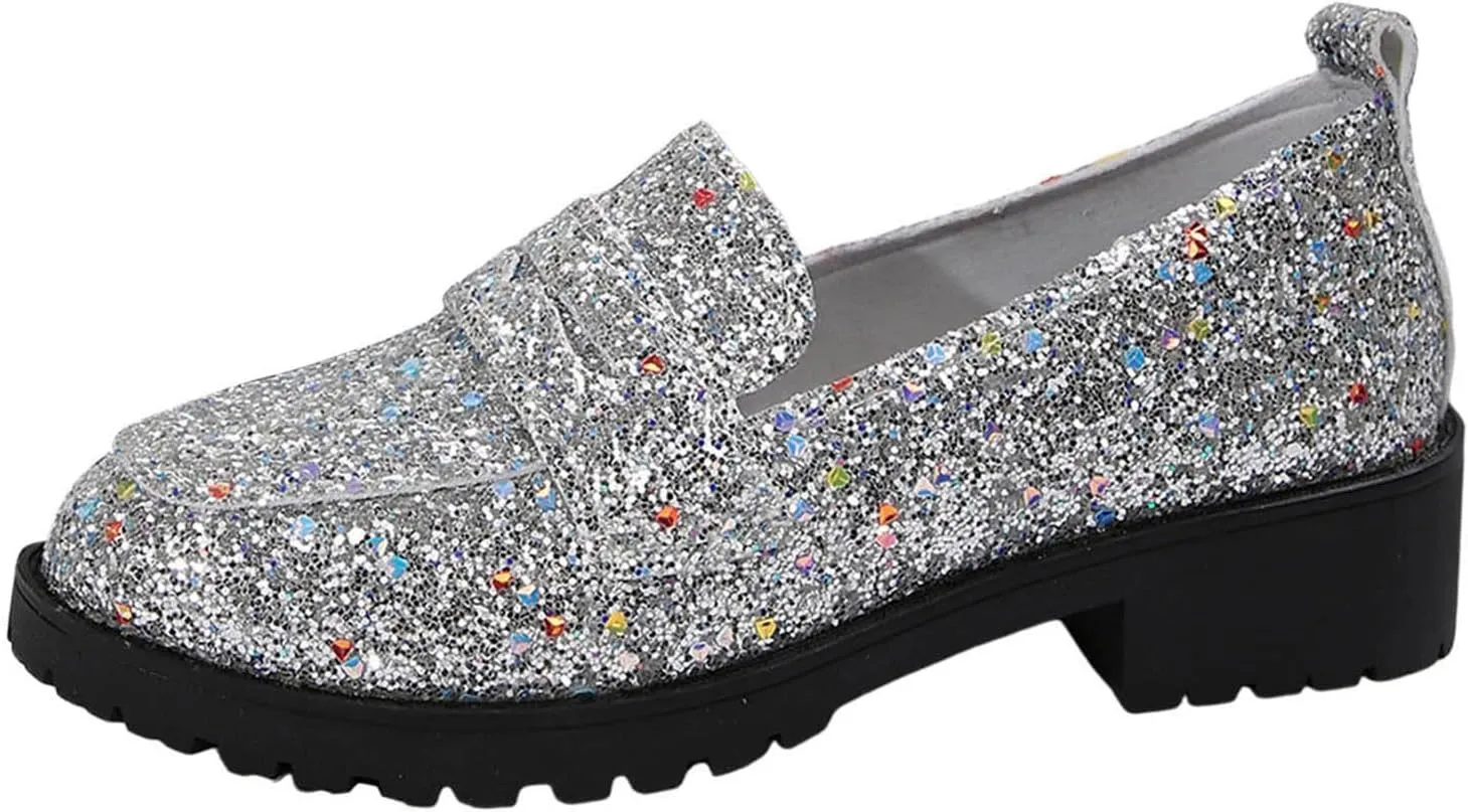 Women's Fashion Sequin Leather Leather Casual Shoes Temperament Comfortable Shoes Memory Foam Shoe Men