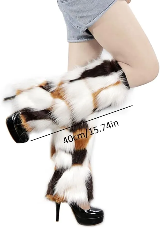 Women's Faux Fur Warm Fuzzy Leg Warmers, Super Soft Winter Long Boots Shoes Cuffs Covers for Party Costumes