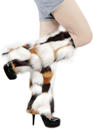 Women's Faux Fur Warm Fuzzy Leg Warmers, Super Soft Winter Long Boots Shoes Cuffs Covers for Party Costumes