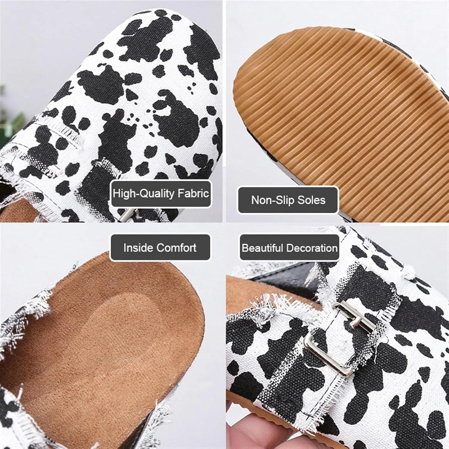 Women’s Flat Mule Shoes Comfy Clogs Suede Slip on Backless Slipper Summer Classic Round Toe Adjustable Buckle with Arch Support Anti Slip Sandals Unisex for Home Office