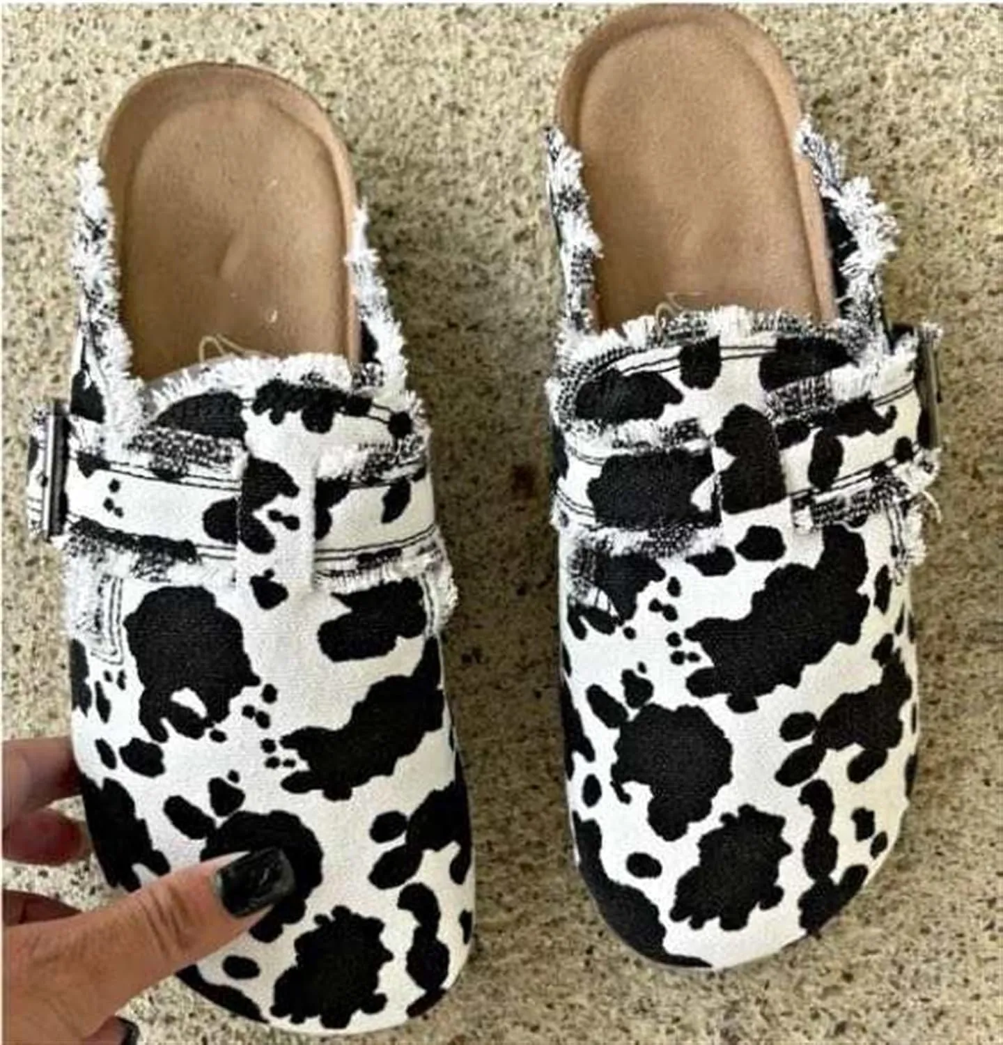 Women’s Flat Mule Shoes Comfy Clogs Suede Slip on Backless Slipper Summer Classic Round Toe Adjustable Buckle with Arch Support Anti Slip Sandals Unisex for Home Office