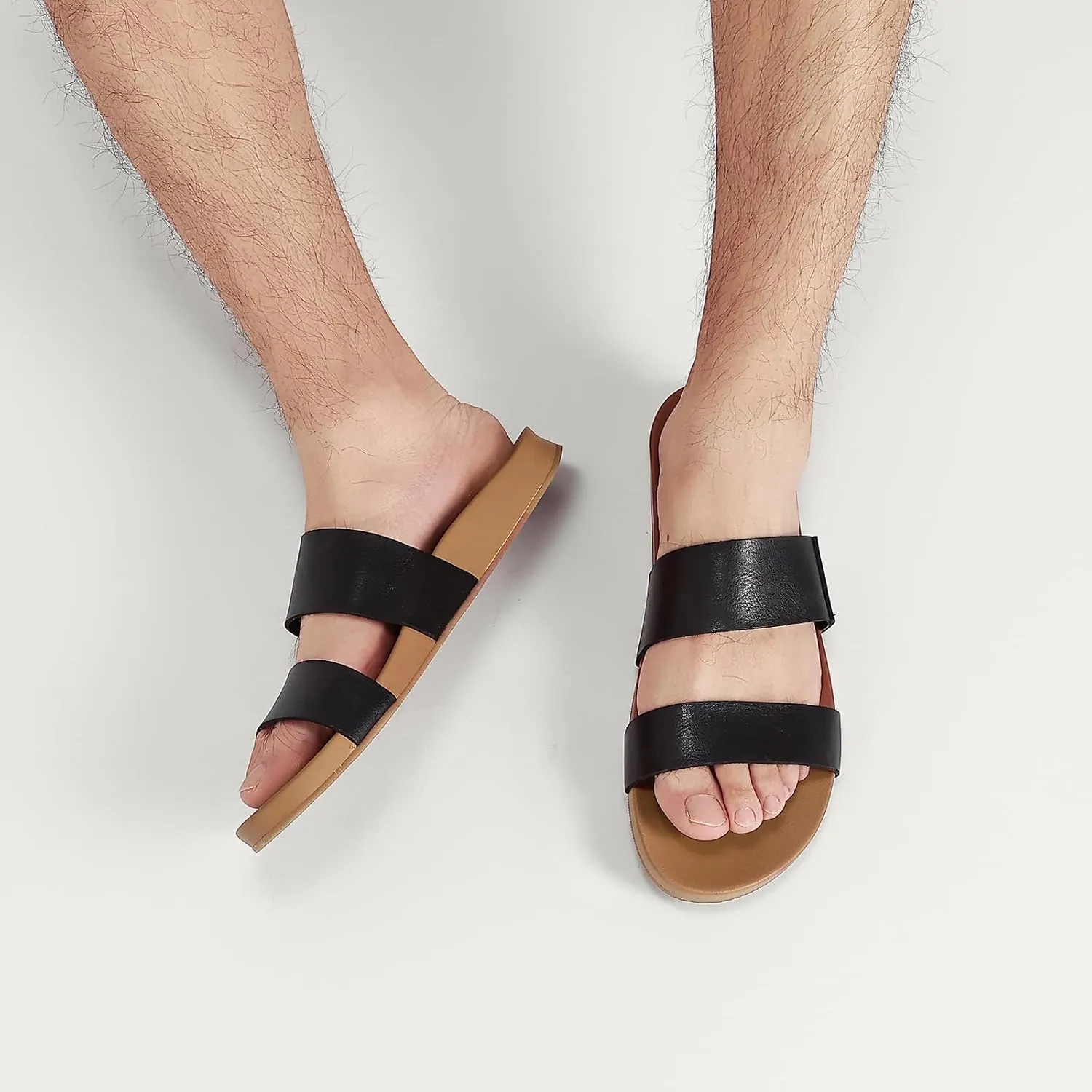 Women's Flat Slides Sandals, Two Strap & Non-Slip Vegan Leather Beach Slides,Stylish Summer Sandals for Women and Men 2025