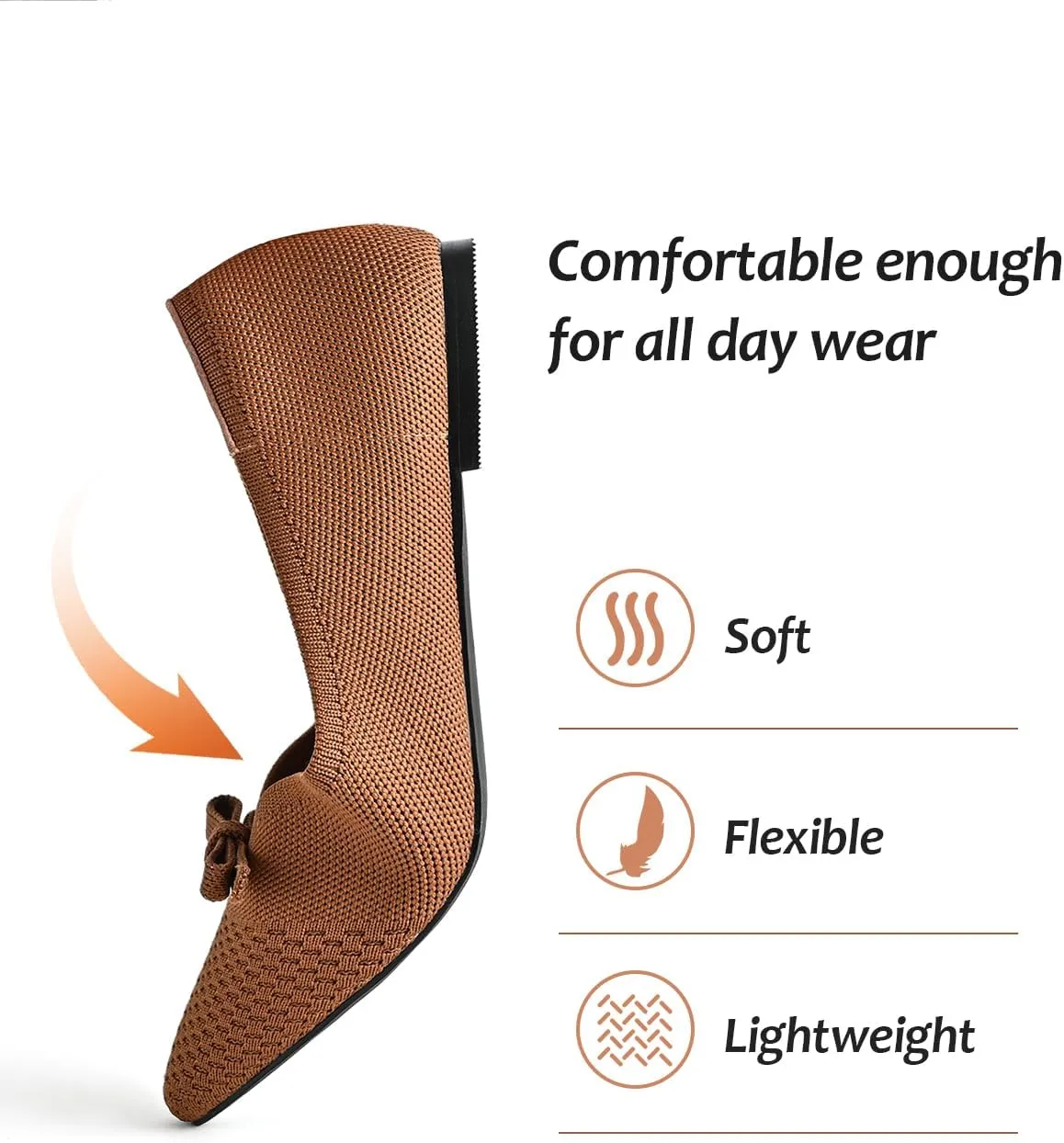 Women's Flats Bow Knit Ballet Flats Round Toe Comfortable Flats Dress Shoes Slip on Casual Dressy Flats for Office Work Foldable Soft Shoes Walking Flats