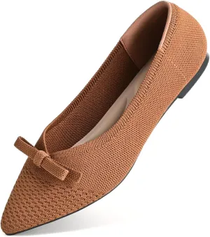 Women's Flats Bow Knit Ballet Flats Round Toe Comfortable Flats Dress Shoes Slip on Casual Dressy Flats for Office Work Foldable Soft Shoes Walking Flats