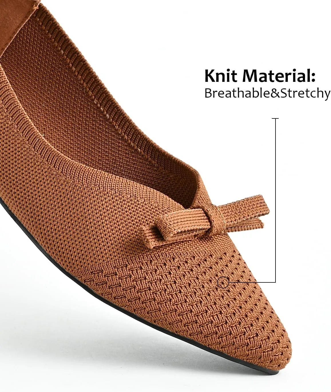 Women's Flats Bow Knit Ballet Flats Round Toe Comfortable Flats Dress Shoes Slip on Casual Dressy Flats for Office Work Foldable Soft Shoes Walking Flats