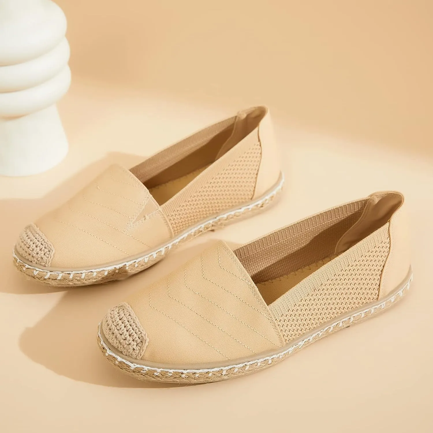 Women's Flats Shoes,Breathable Black Espadrilles Flats,Black and White Slip on Shoes(Lightweight and Soft)