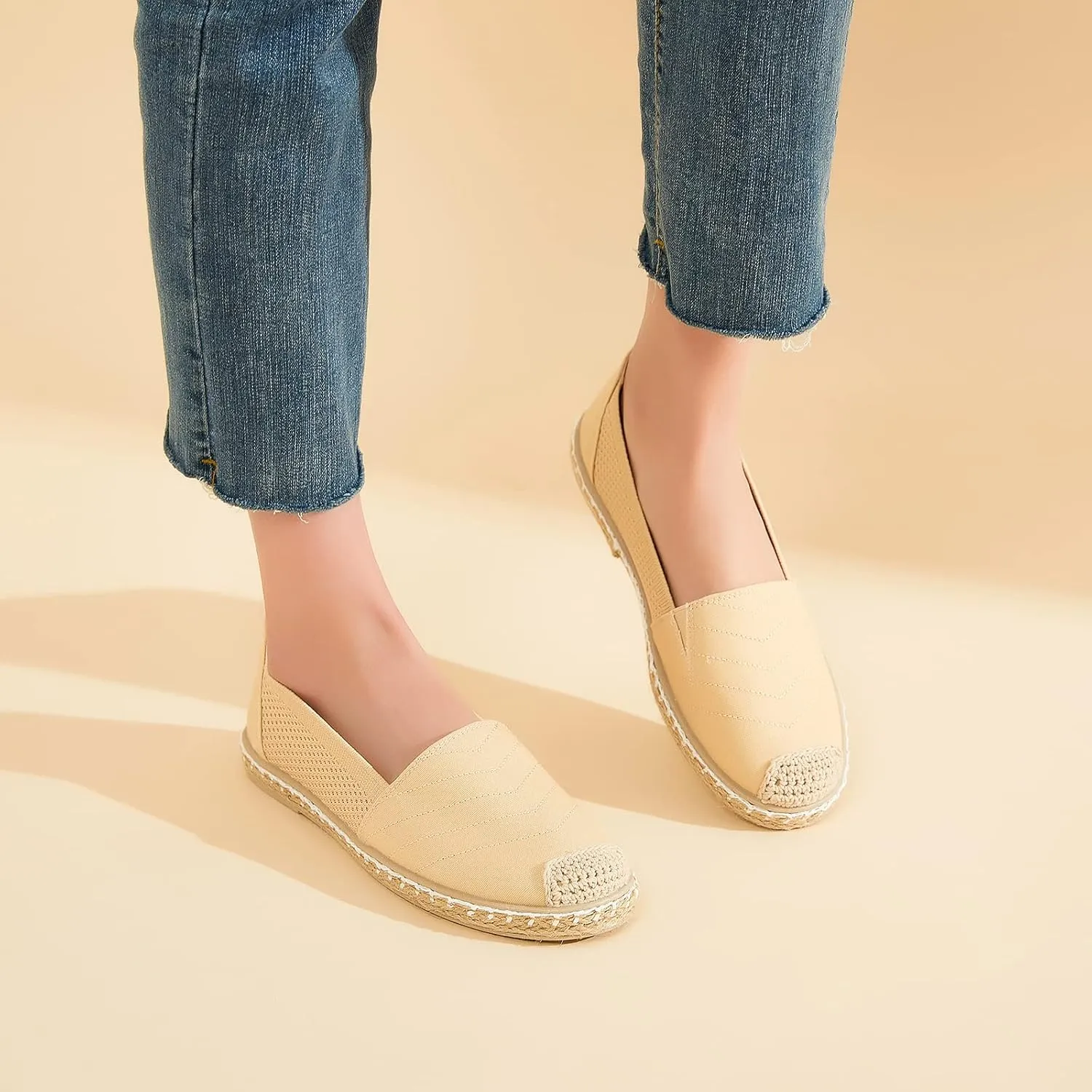 Women's Flats Shoes,Breathable Black Espadrilles Flats,Black and White Slip on Shoes(Lightweight and Soft)