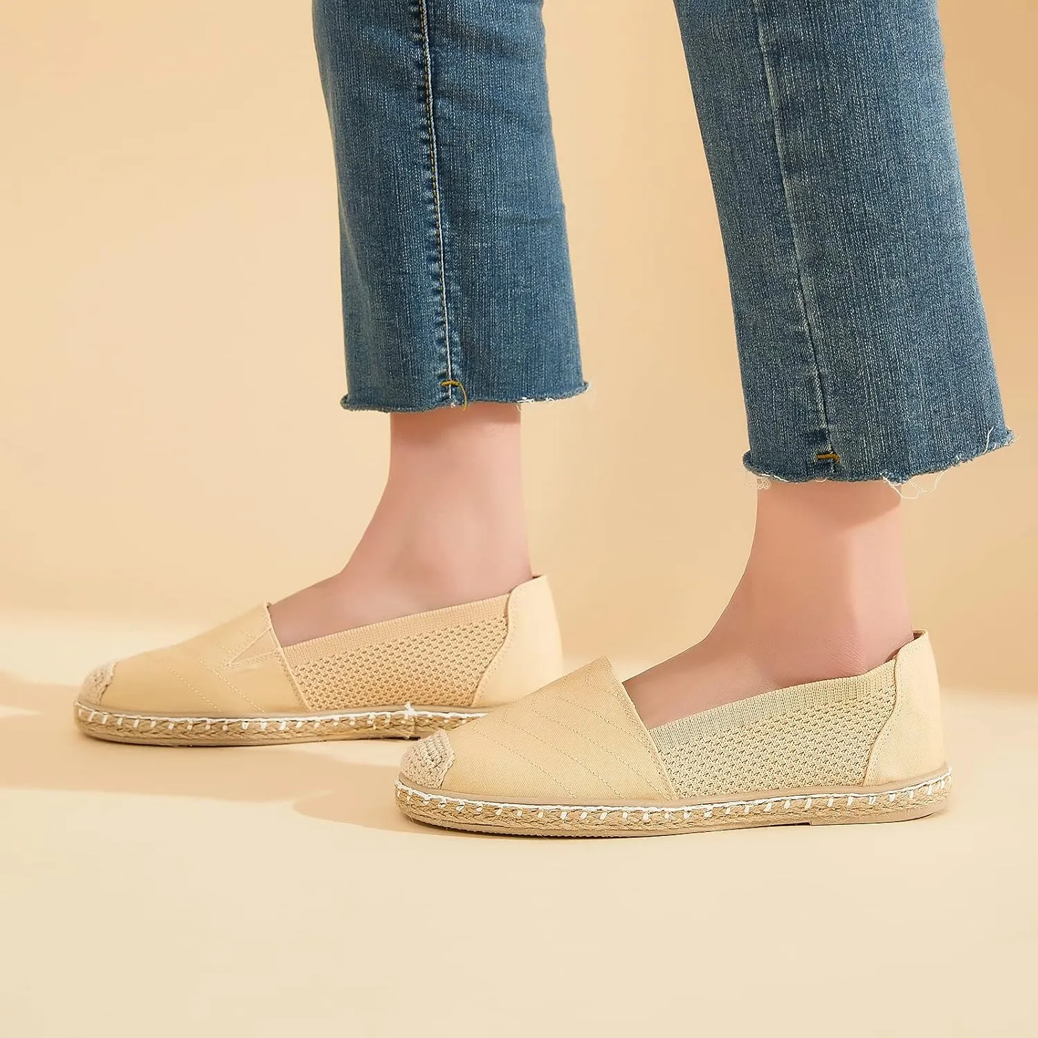 Women's Flats Shoes,Breathable Black Espadrilles Flats,Black and White Slip on Shoes(Lightweight and Soft)
