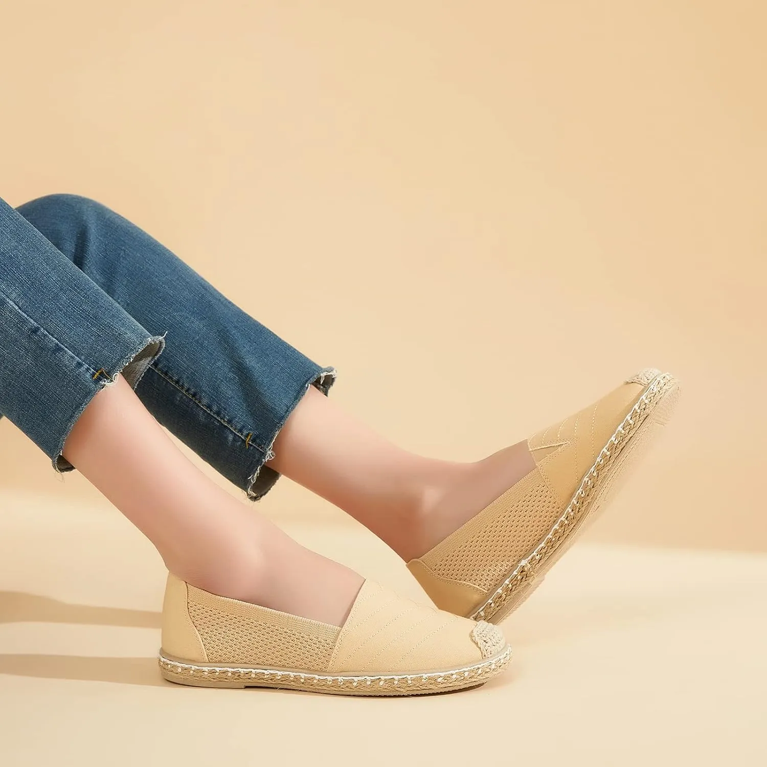 Women's Flats Shoes,Breathable Black Espadrilles Flats,Black and White Slip on Shoes(Lightweight and Soft)