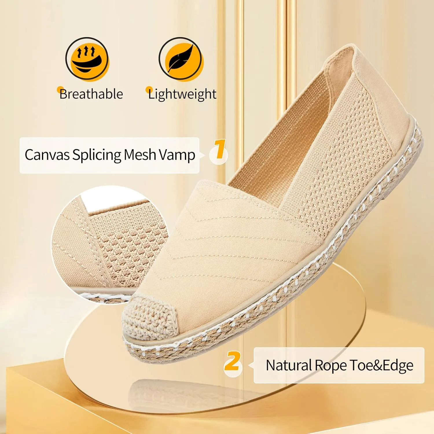 Women's Flats Shoes,Breathable Black Espadrilles Flats,Black and White Slip on Shoes(Lightweight and Soft)