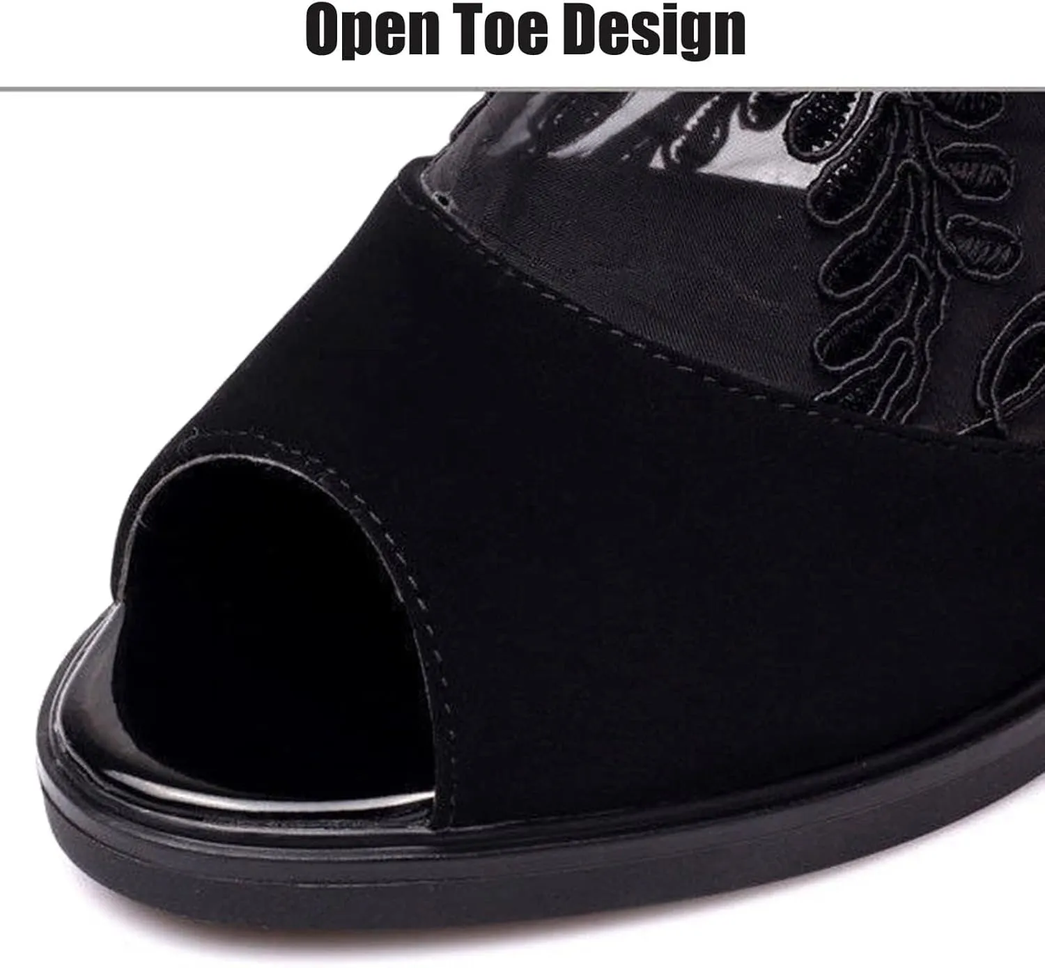 Women's Flowers Lace Fish Mouth Open Toe High Heels Sandals with Back Zipper Cutout Breathable Non-Slip Block Heeled Ankle Bootie Sandals Fashion Wedding Party Dress Shoes