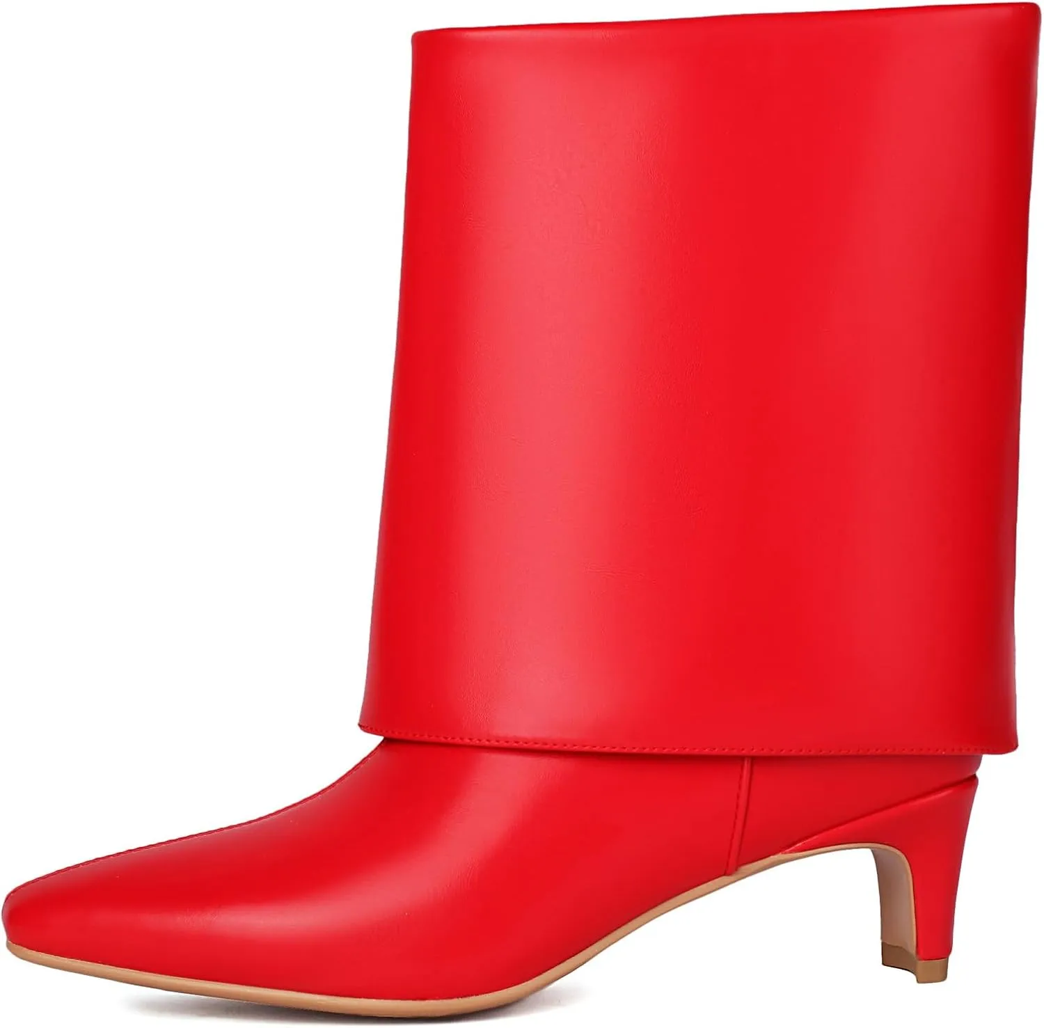 Women's Fold Over Boots Mid Wide Calf Boots Pull On Low Heel Shark Boots