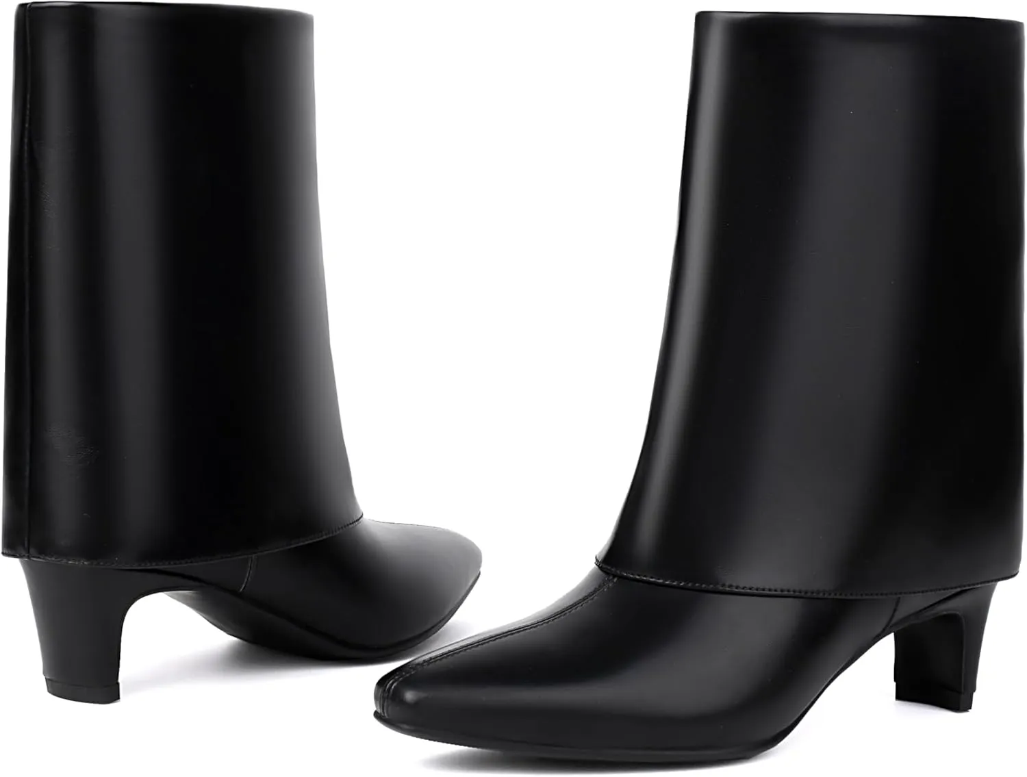 Women's Fold Over Boots Mid Wide Calf Boots Pull On Low Heel Shark Boots