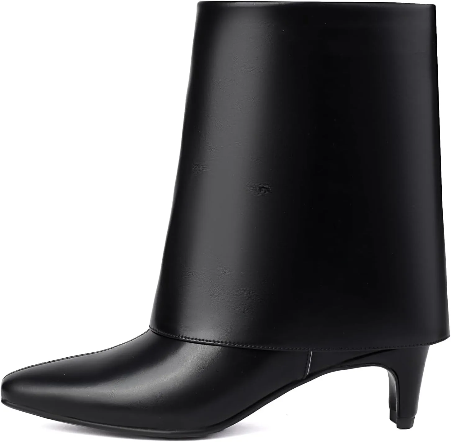 Women's Fold Over Boots Mid Wide Calf Boots Pull On Low Heel Shark Boots