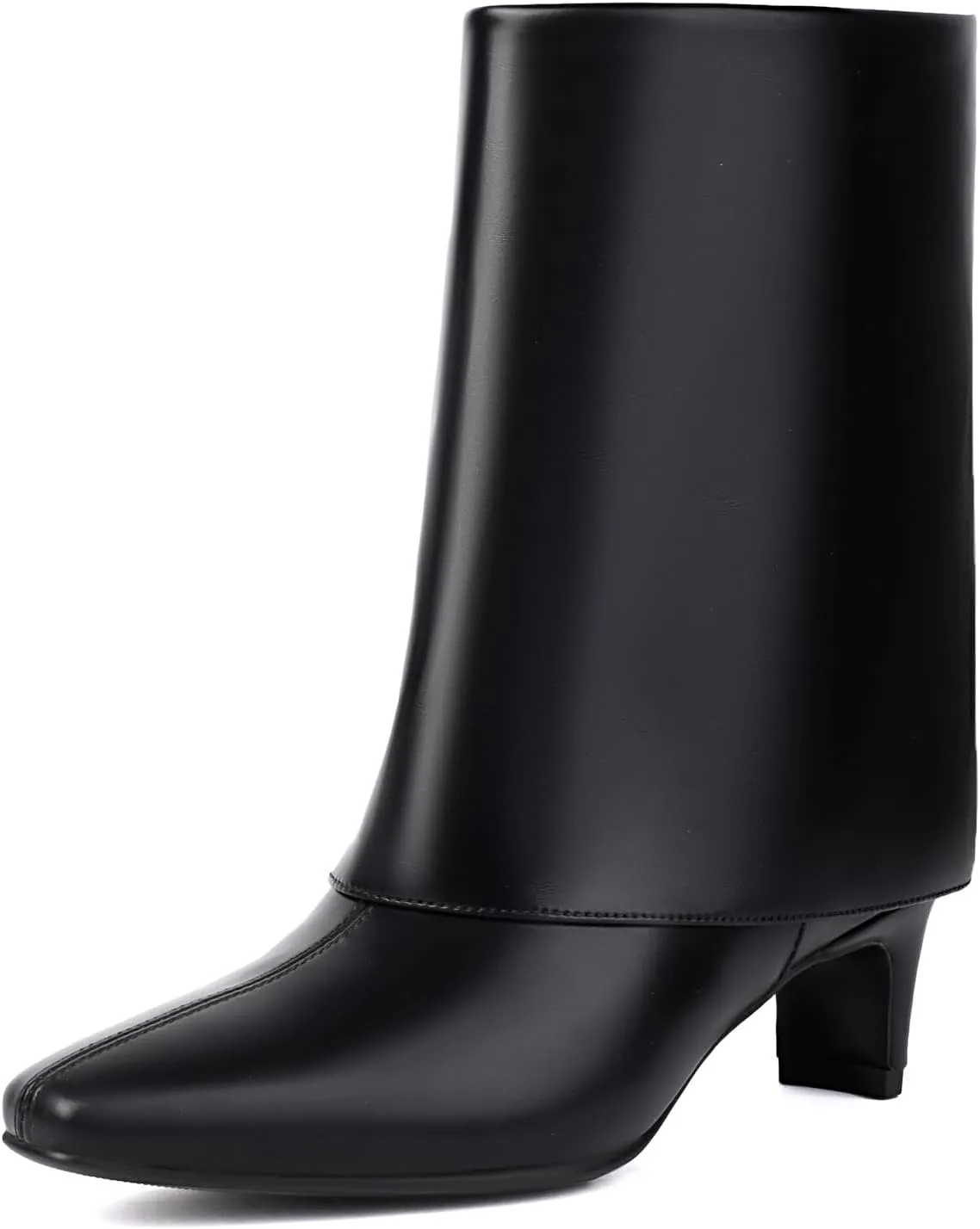 Women's Fold Over Boots Mid Wide Calf Boots Pull On Low Heel Shark Boots