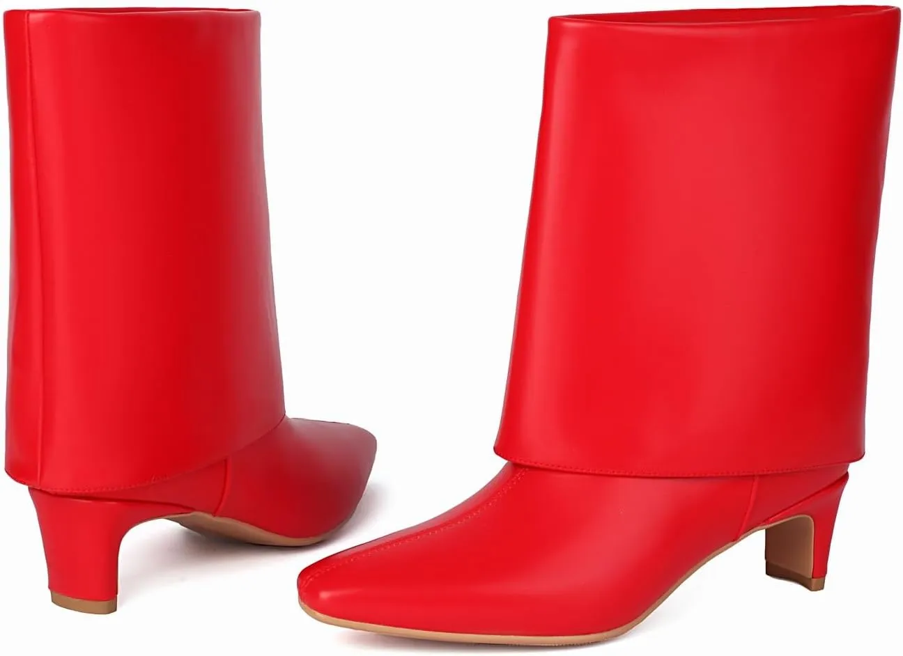 Women's Fold Over Boots Mid Wide Calf Boots Pull On Low Heel Shark Boots