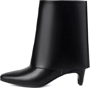 Women's Fold Over Boots Mid Wide Calf Boots Pull On Low Heel Shark Boots