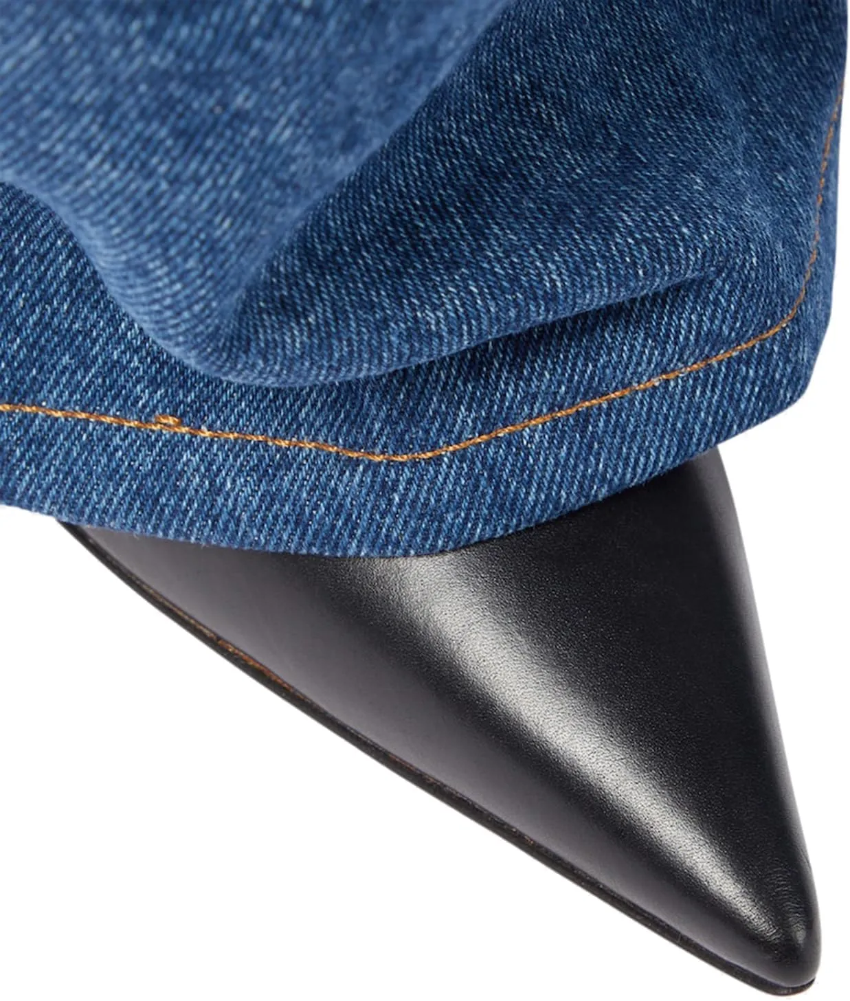 Women's Fold Over Denim Boots Pointed Toe Wide Calf Ankle Boots Pull On Fashion Dress High Heels Booties