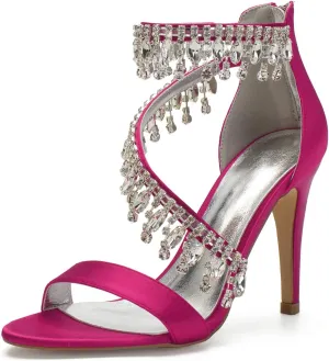 Women's Formal Wedding Sandals for Women High Stilettos for Bride Rhinestones Open Toe Heels Strappy Bridal Shoes