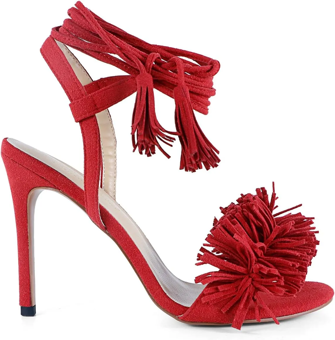Women's Fringe High Heel Sandals Open Toe Stiletto Tassels Sandals Ladies Fashion Strappy Heeled Sandals