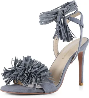Women's Fringe High Heel Sandals Open Toe Stiletto Tassels Sandals Ladies Fashion Strappy Heeled Sandals