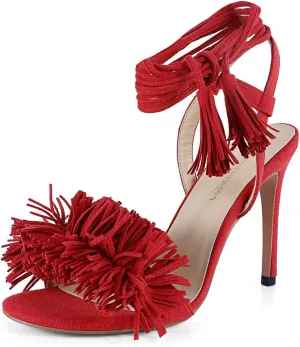 Women's Fringe High Heel Sandals Open Toe Stiletto Tassels Sandals Ladies Fashion Strappy Heeled Sandals