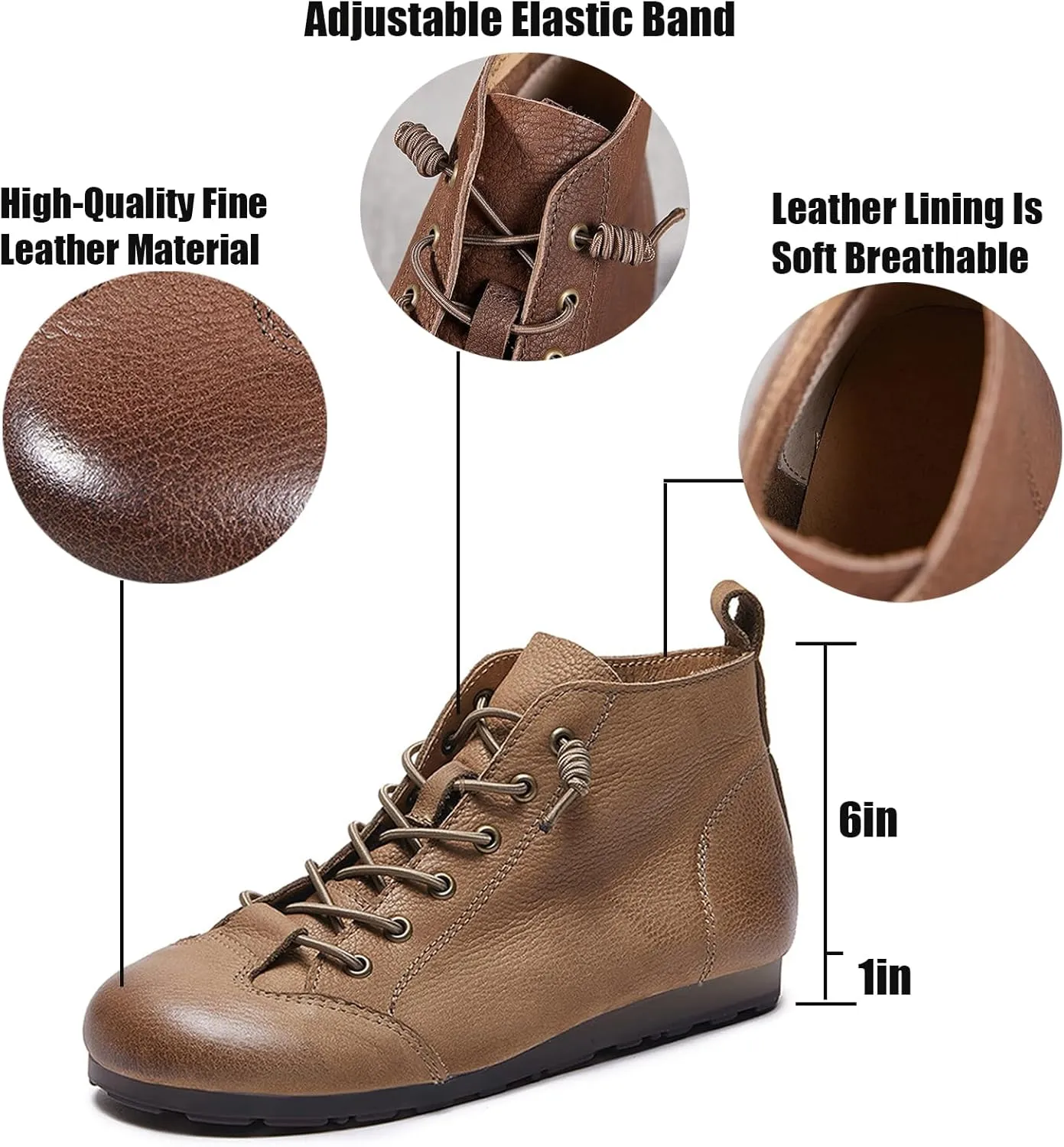 Women'S Genuine Leather Lace Up Soft Sole Ankle Bootsfashion Handmade Lightweight Comfort Slip-On Non-Slip Booties For Driving Office Dress Combat Boots