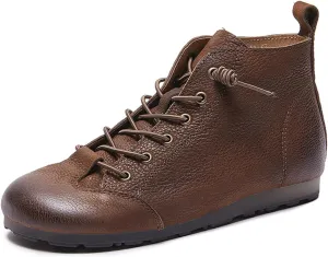Women'S Genuine Leather Lace Up Soft Sole Ankle Bootsfashion Handmade Lightweight Comfort Slip-On Non-Slip Booties For Driving Office Dress Combat Boots