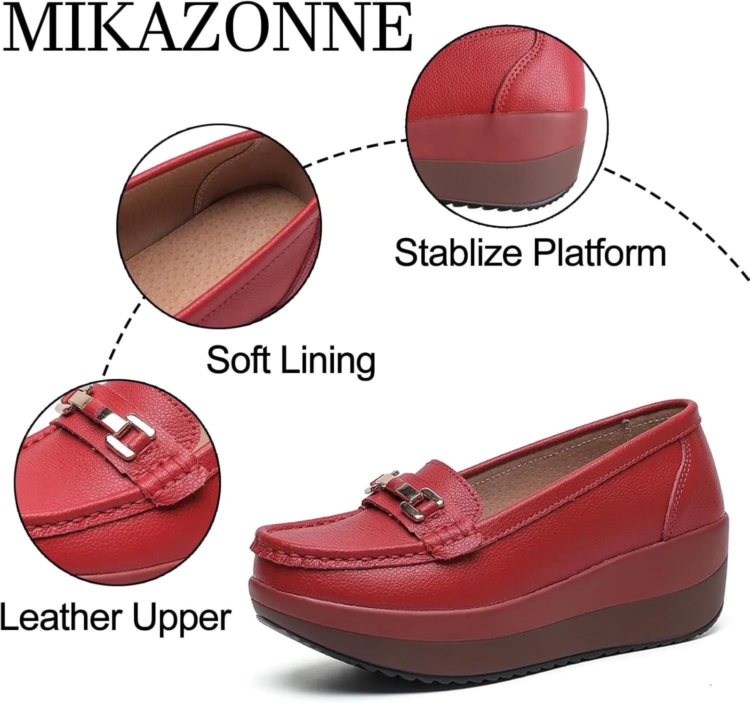 Women's Genuine Leather Wedge Heel Rocker Loafers Comfort Non Slip Platform Slip On Walking Shoes Casual Shopping Daily Mom Shoes