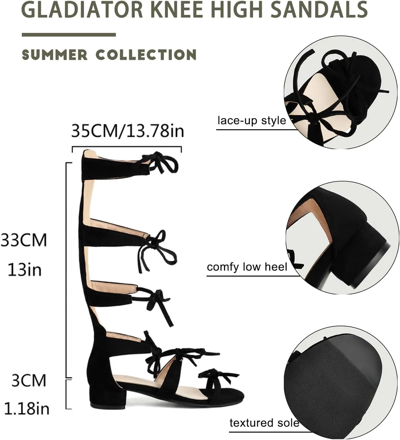 Women's Gladiator Knee High Flat Sandals Lace Up Strappy with Bow Open Toe Summer Comfort Tassel Roman Boots