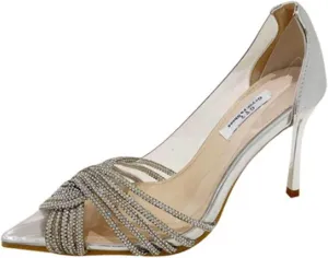 Women's Glitzy Heeled Sandal - Clear PVC Stiletto Heel Slide Sandals- Pointed Toe Slip-on Backless Mules for Bride Dress Shoes