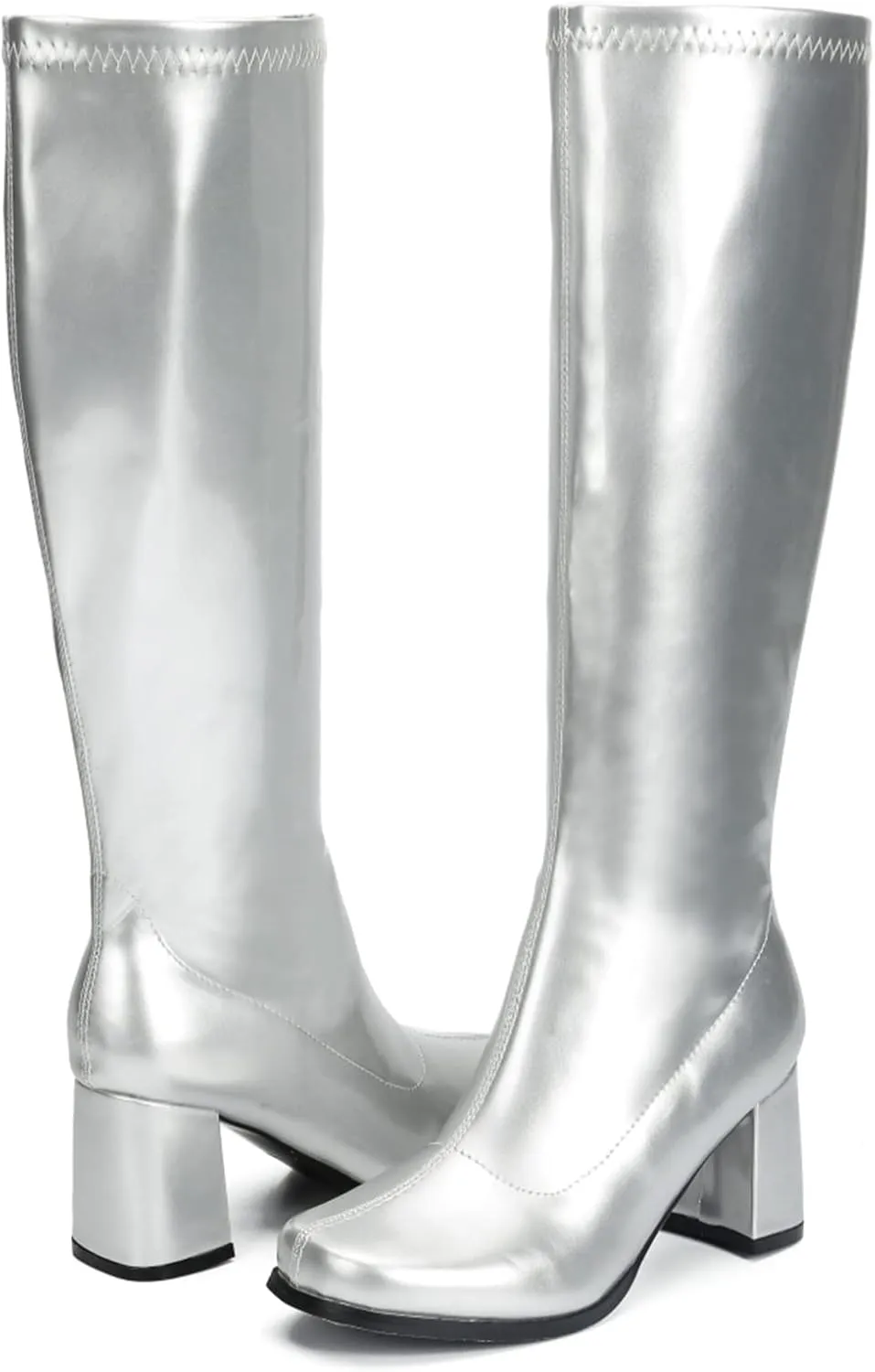 Women's Go Go Boots Over The Knee Block Heel Zipper Boot
