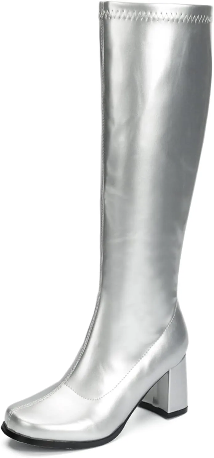 Women's Go Go Boots Over The Knee Block Heel Zipper Boot