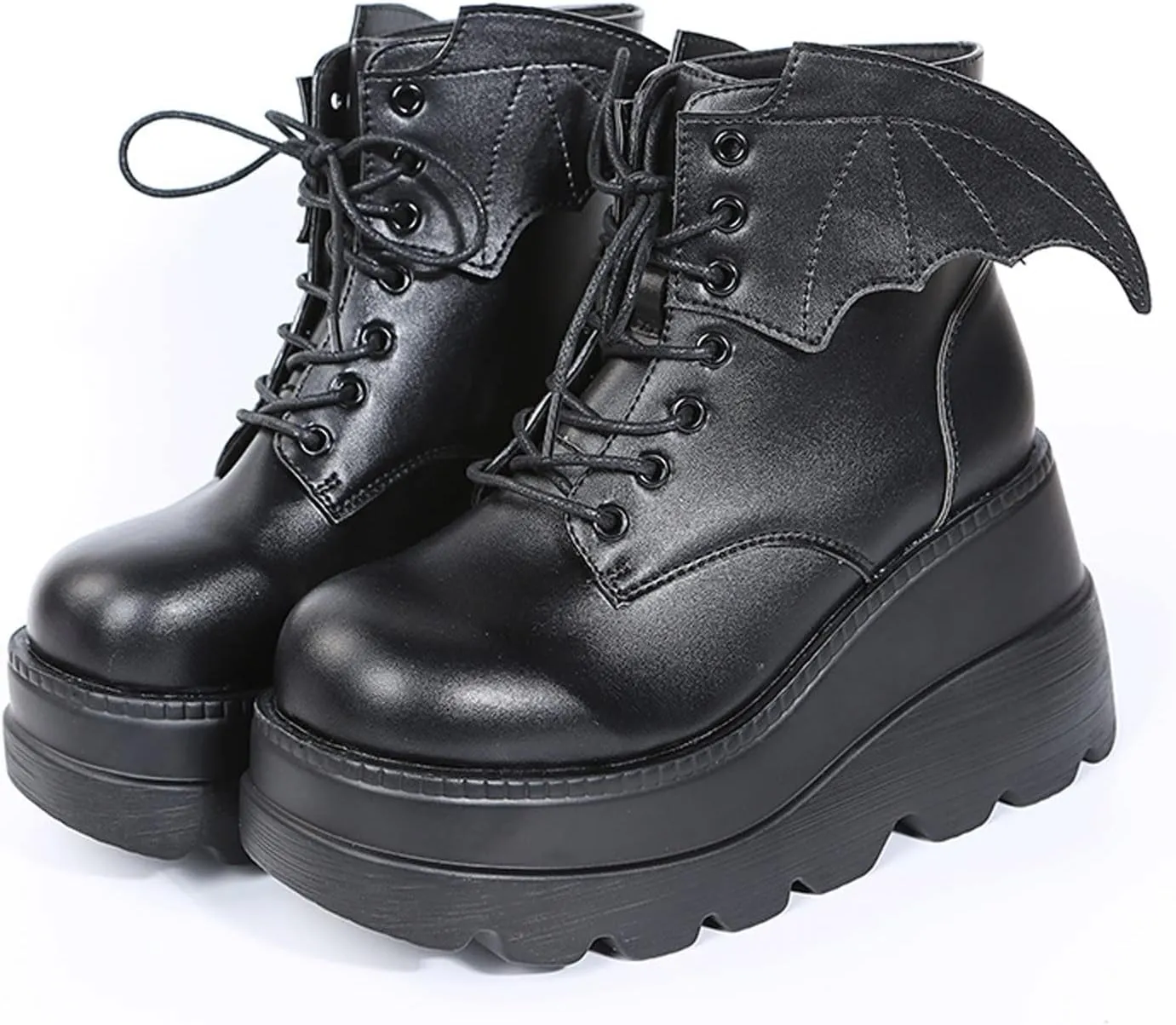 Women's Gothic Cute Platform Lace up Booties Black Lolita Punk Pumps Chunky High Round Toe Heel Boots Combat Boot