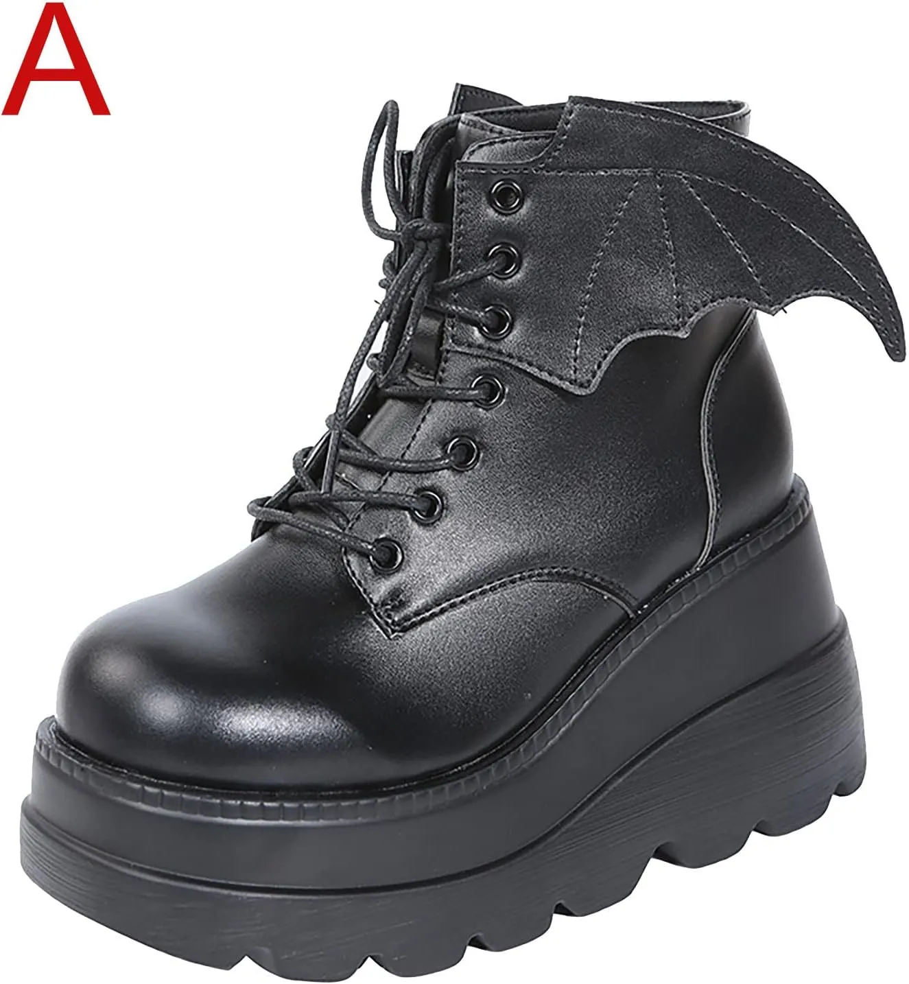 Women's Gothic Cute Platform Lace up Booties Black Lolita Punk Pumps Chunky High Round Toe Heel Boots Combat Boot