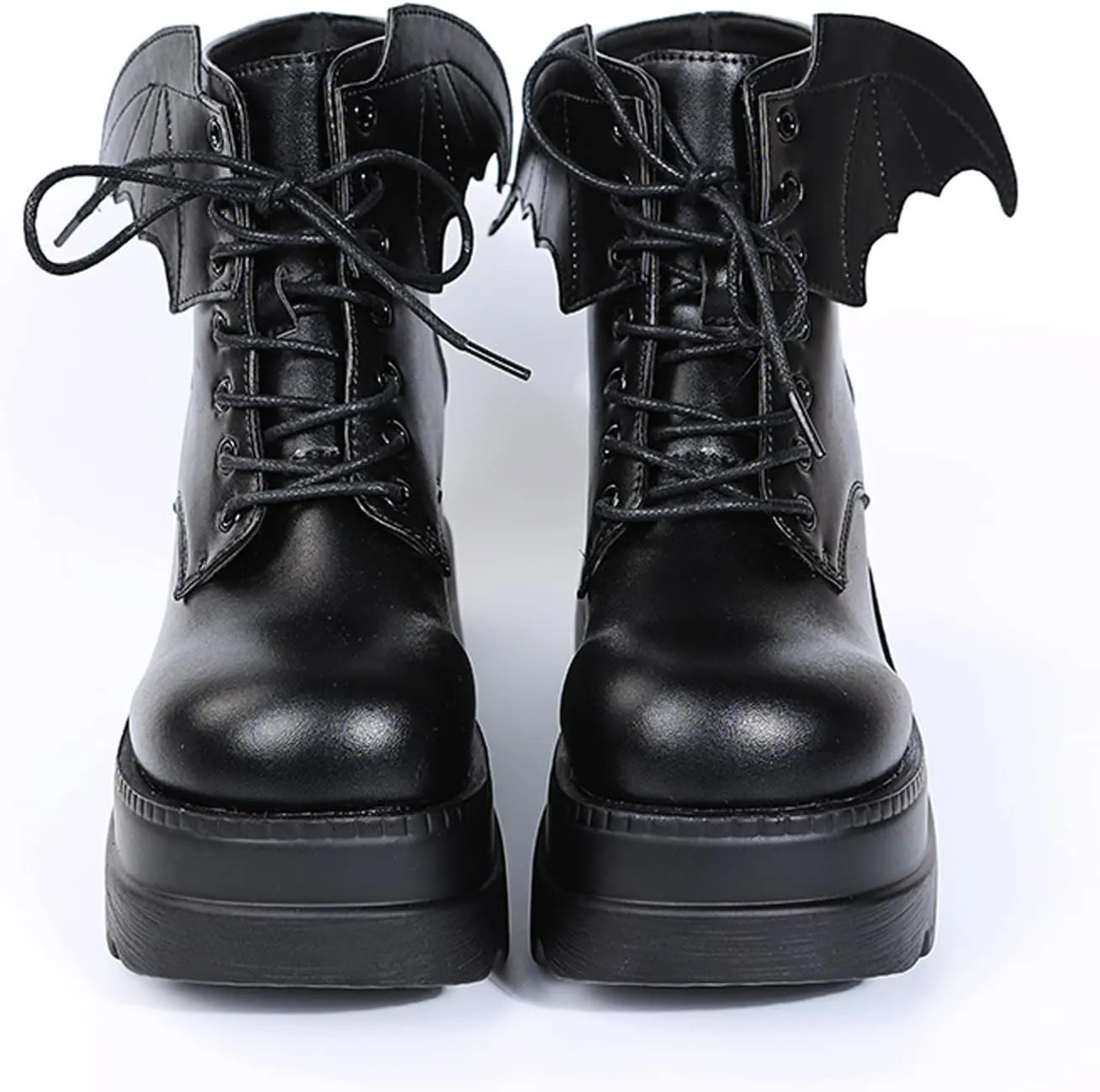 Women's Gothic Cute Platform Lace up Booties Black Lolita Punk Pumps Chunky High Round Toe Heel Boots Combat Boot