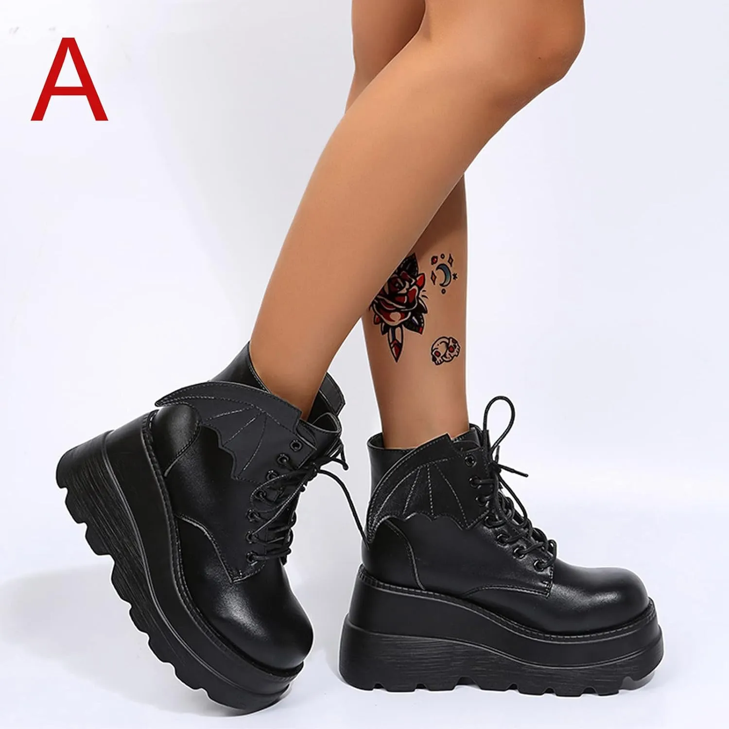 Women's Gothic Cute Platform Lace up Booties Black Lolita Punk Pumps Chunky High Round Toe Heel Boots Combat Boot