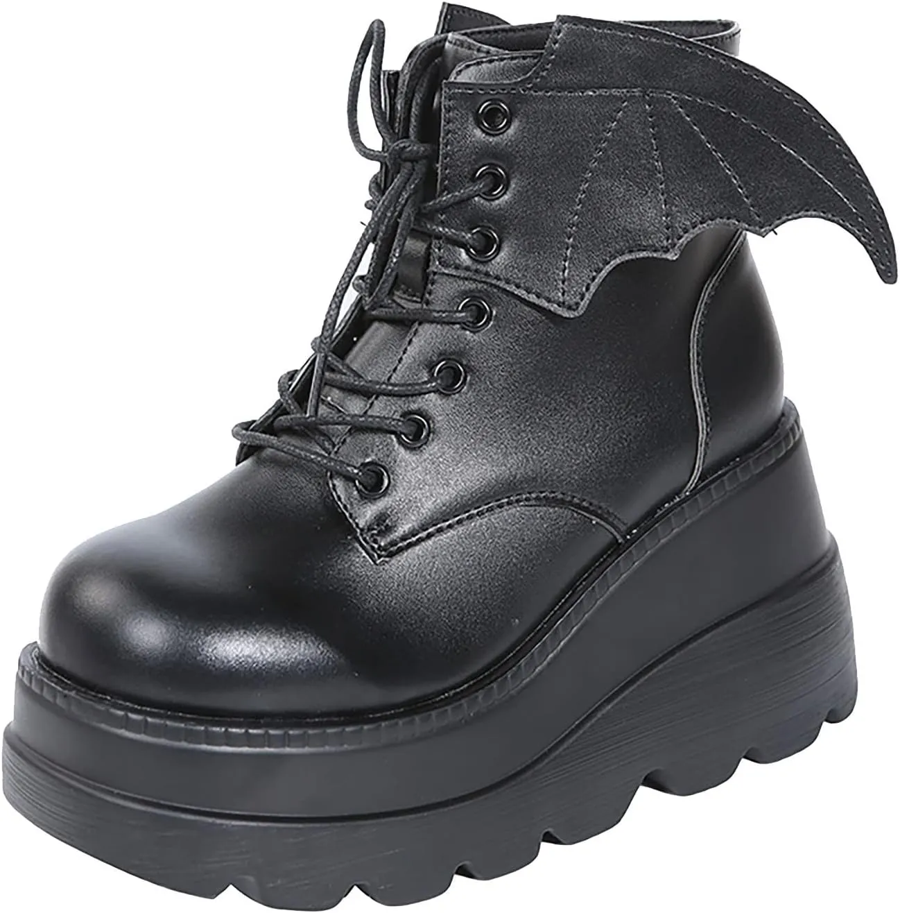 Women's Gothic Cute Platform Lace up Booties Black Lolita Punk Pumps Chunky High Round Toe Heel Boots Combat Boot