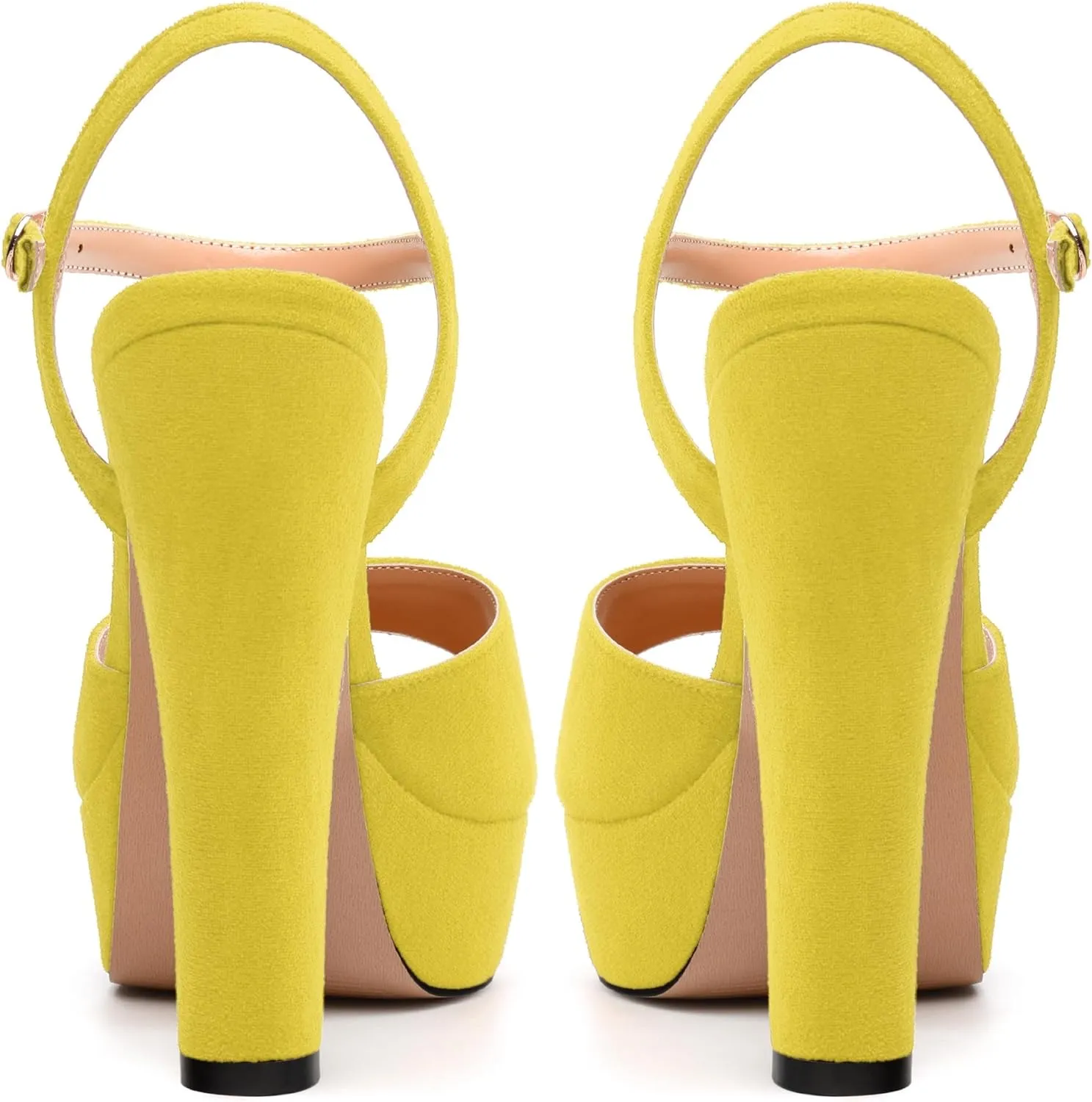 Women's Heeled Sandals, Buckle Ankle Strap Platform High Heels, Round Open Toe Fashion Suede Wedding Working Partying Shoes for Women