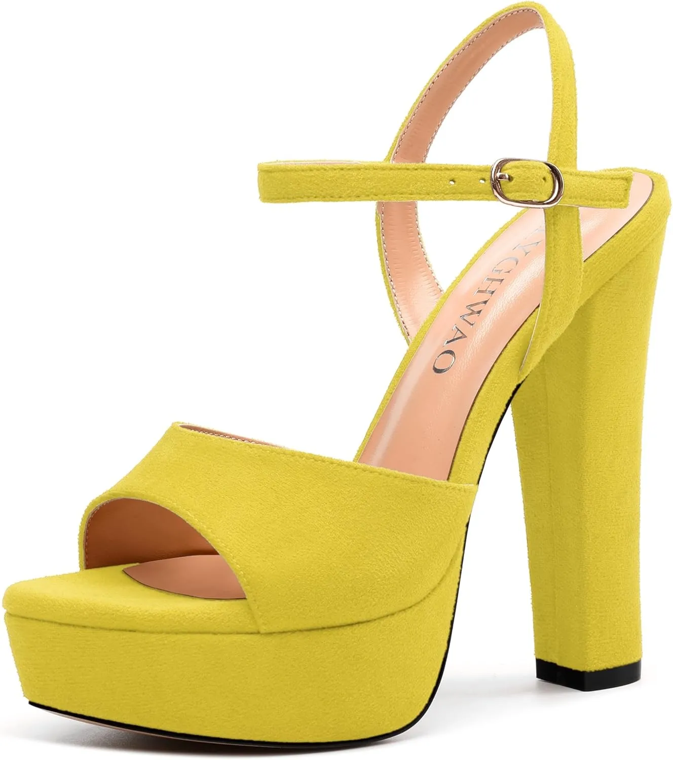 Women's Heeled Sandals, Buckle Ankle Strap Platform High Heels, Round Open Toe Fashion Suede Wedding Working Partying Shoes for Women