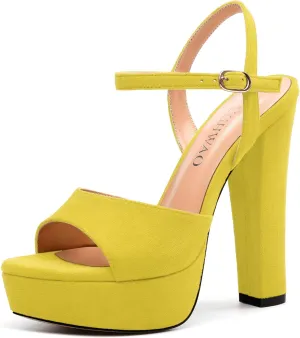 Women's Heeled Sandals, Buckle Ankle Strap Platform High Heels, Round Open Toe Fashion Suede Wedding Working Partying Shoes for Women