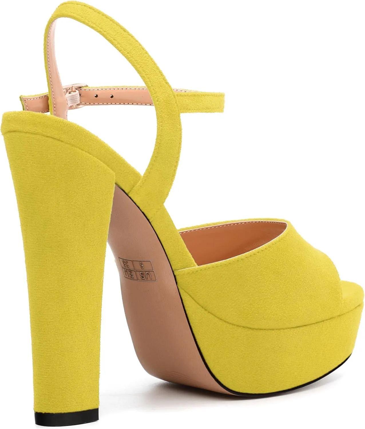 Women's Heeled Sandals, Buckle Ankle Strap Platform High Heels, Round Open Toe Fashion Suede Wedding Working Partying Shoes for Women