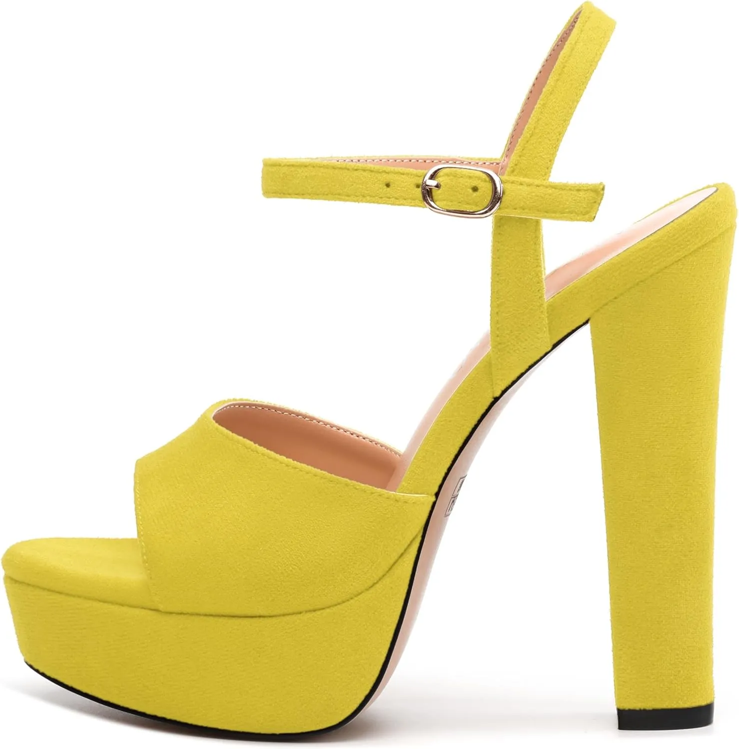 Women's Heeled Sandals, Buckle Ankle Strap Platform High Heels, Round Open Toe Fashion Suede Wedding Working Partying Shoes for Women