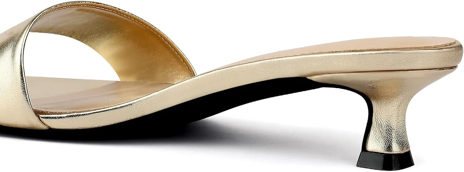Womens Heeled Sandals Open Round Toe Kitten Low Heels for Women Slip on Slide Sandals Mule Heels Fashion Comfort Dress Party Shoes