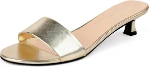 Womens Heeled Sandals Open Round Toe Kitten Low Heels for Women Slip on Slide Sandals Mule Heels Fashion Comfort Dress Party Shoes